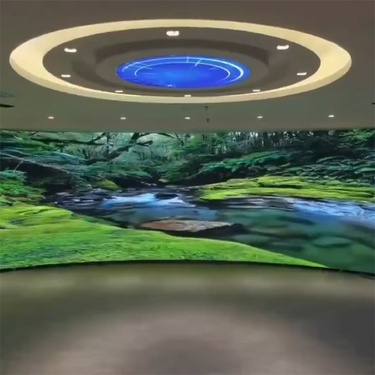 岩石自然湖泊流水瀑布特效LED弧形显示屏幕